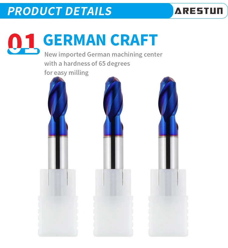 High Hardness Steel Tungsten Carbide 2/ 4 Flute Nano Coating Ball Nose End Mill Cnc Cutting Tools Carbide Endmill