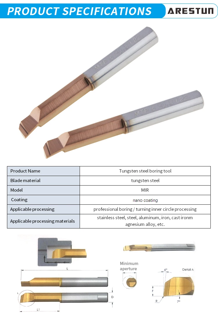 CNC Micro Boring Bars Solid Carbide Tool Mini Boring bar Small Diameter Bore Turning Boring Tool MTR MFR MPR MUR MQR MGR MKR