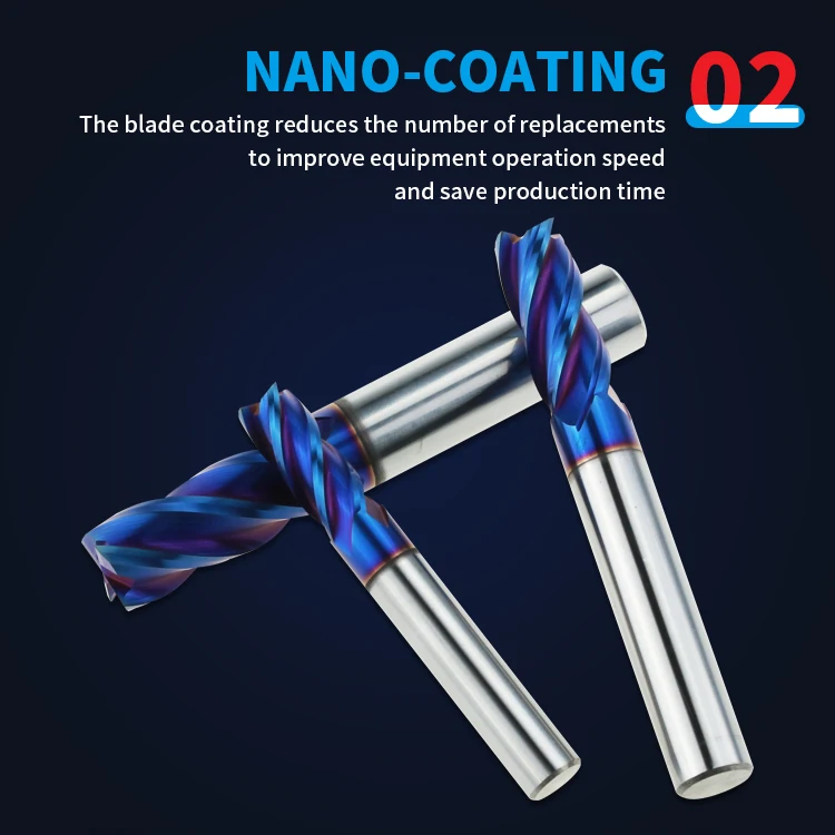 Solid Carbide End Mill 4 Flute Blue Coating Milling Cutter for Hrc65 Hardened Steel Machining