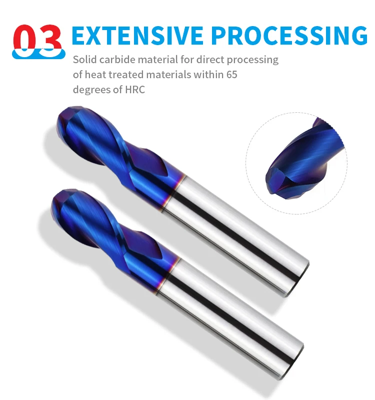 High Hardness Steel Tungsten Carbide 2/ 4 Flute Nano Coating Ball Nose End Mill Cnc Cutting Tools Carbide Endmill