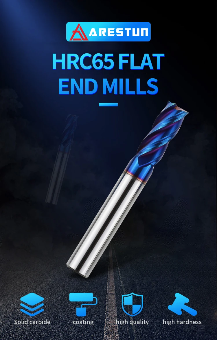 Solid Carbide End Mill 4 Flute Blue Coating Milling Cutter for Hrc65 Hardened Steel Machining