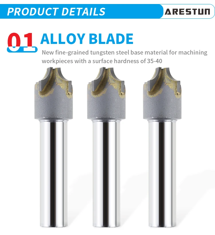Straight Shank Inlaid with Carbide Tungsten Steel Chamfered Inner R Arc Milling Cutter End Mills Customized R2 R4 R5 R6 R15 R20