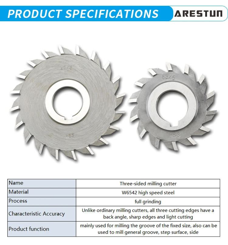 HSS Three-Sided Edge Milling Cutter Customized 50 63 75 80 100 125 150 Straight Teeth Staggered Teeth Milling Cutter