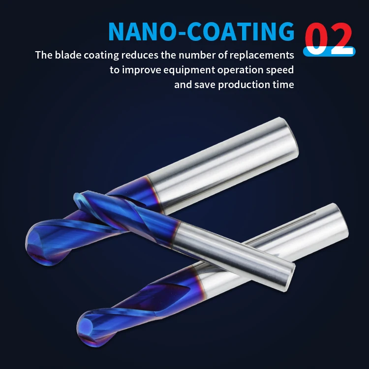 High Hardness Steel Tungsten Carbide 2/ 4 Flute Nano Coating Ball Nose End Mill Cnc Cutting Tools Carbide Endmill