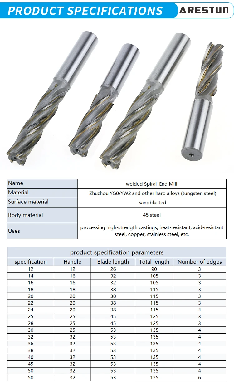 Tungsten Steel Spiral End Mill Customizable YW2 Inlaid Alloy Milling Cutter Welding Carbide Spiral Milling Cutter Tool