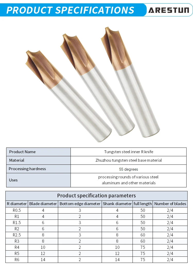 Carbide Corner Radius End Mill Internal R Knife/Tool Chamfering Milling Cutter