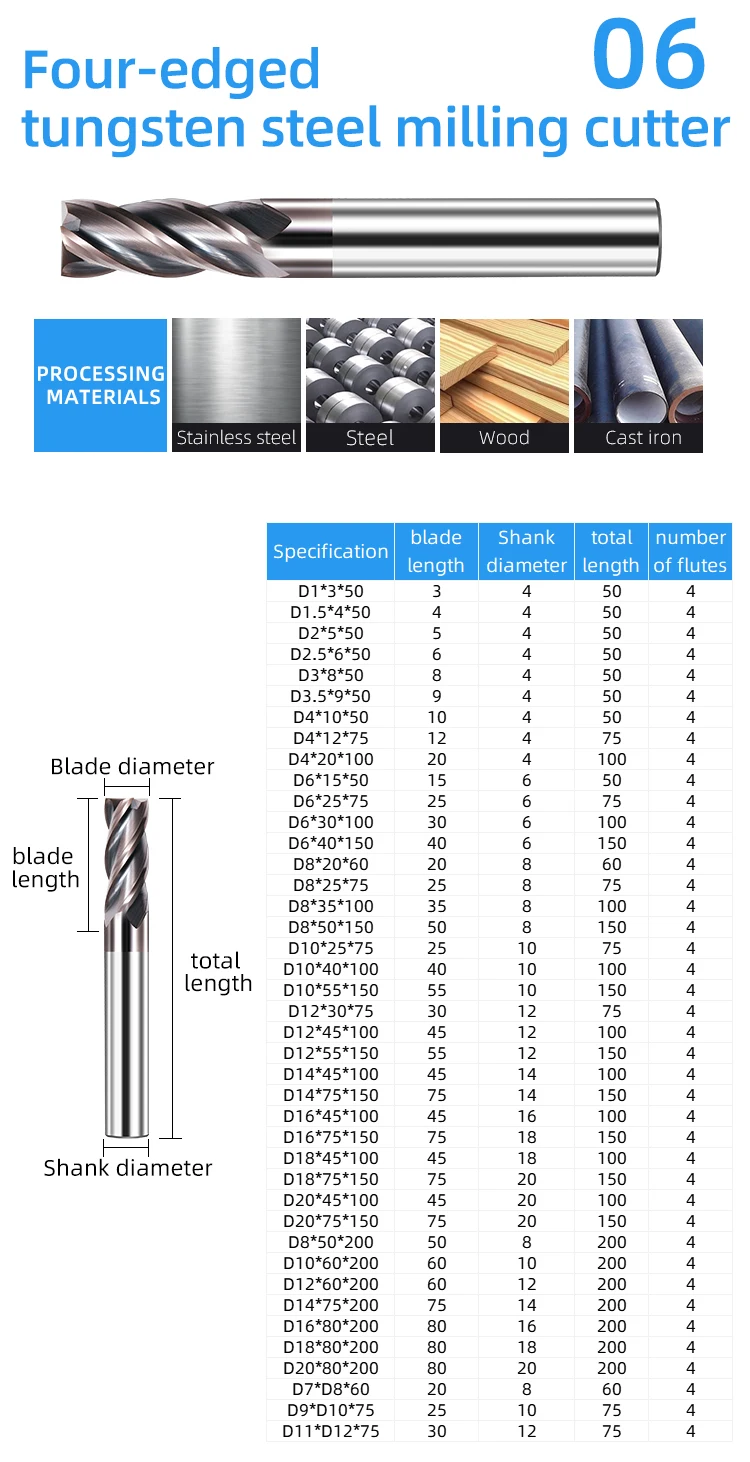 Carbide End Mill Tungsten Steel Milling Cutter Milling Cutter for Aluminum Cutter End Mill Fresas CNC Cutting Tool