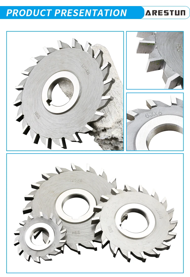 HSS Three-Sided Edge Milling Cutter Customized 50 63 75 80 100 125 150 Straight Teeth Staggered Teeth Milling Cutter