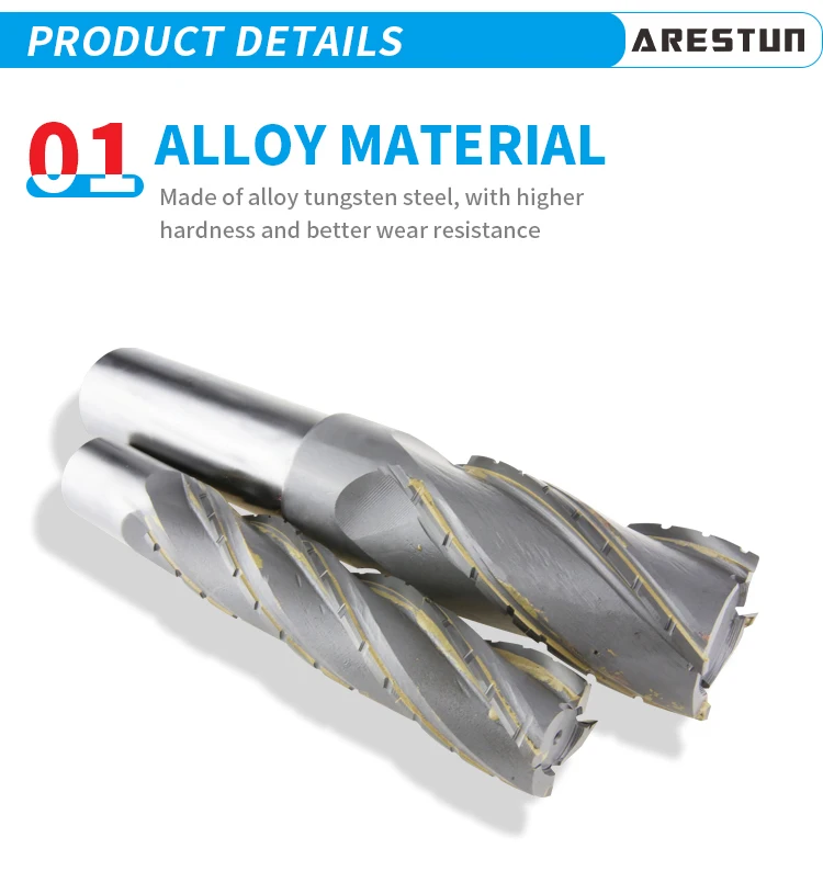 Super Hard Straight Shank Wave Edge Milling Cutter 6-20mm Four-edged  Inlaid Alloy  Corn Rough Leather End Mill