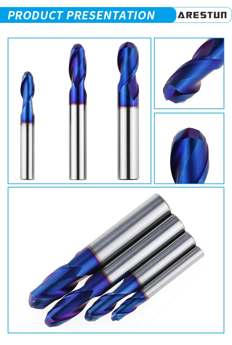 High Hardness Steel Tungsten Carbide 2/ 4 Flute Nano Coating Ball Nose End Mill Cnc Cutting Tools Carbide Endmill