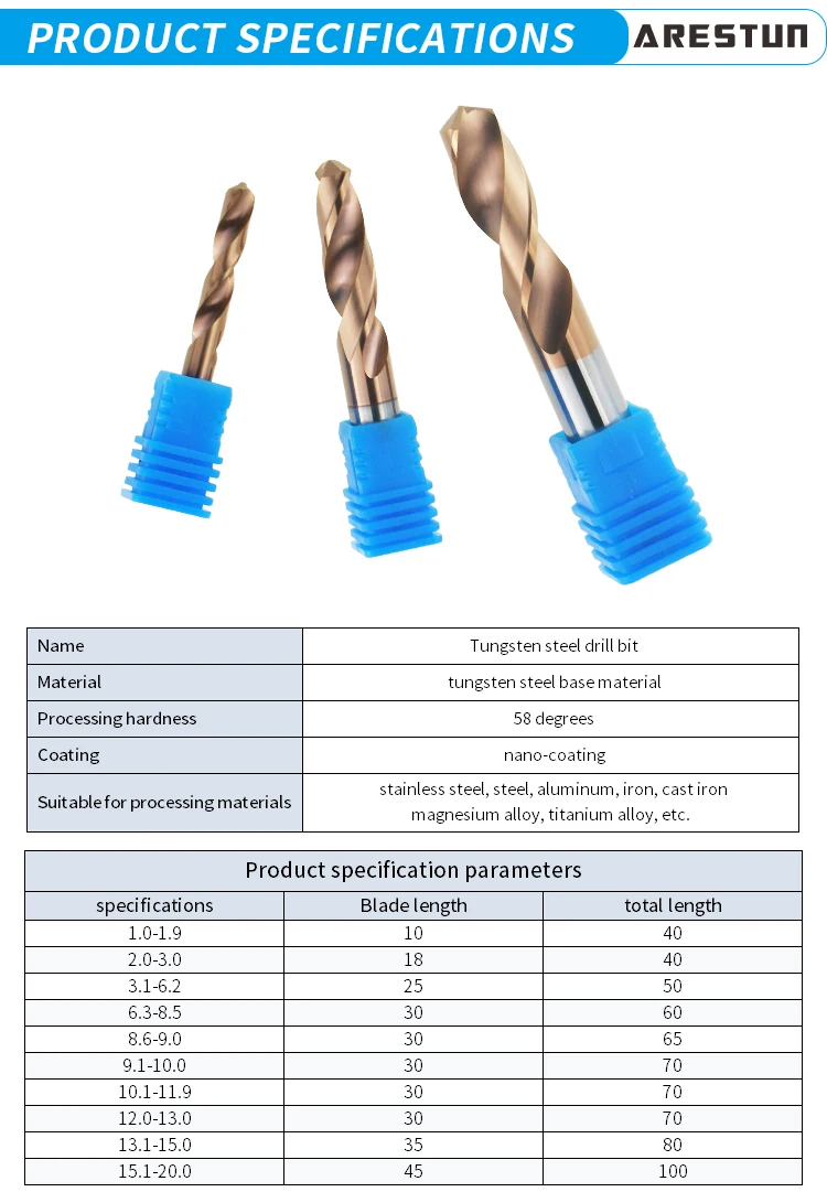 HRC58 CNC Lathe Turning Tools Solid Tungsten Carbide Drill Bit Straight Shank Twist Drill Bits Cabide Alloy Drilling Bit