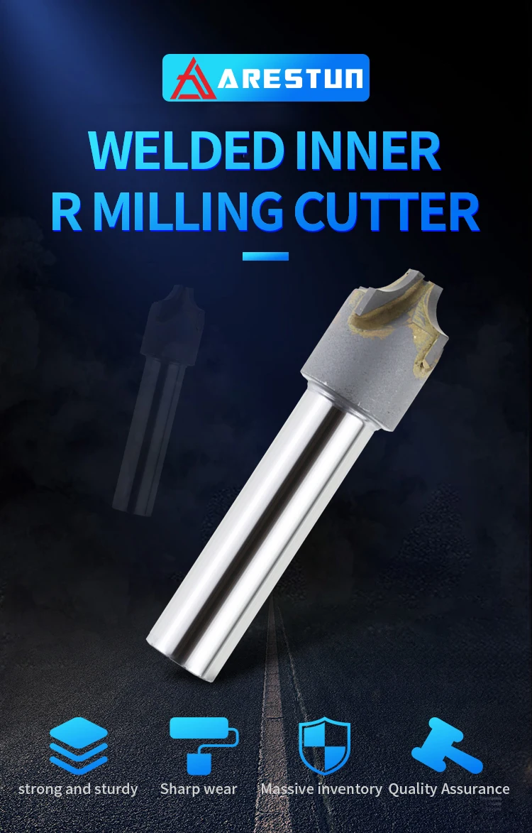 Straight Shank Inlaid with Carbide Tungsten Steel Chamfered Inner R Arc Milling Cutter End Mills Customized R2 R4 R5 R6 R15 R20