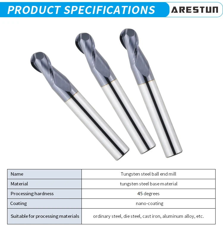 Carbide Ball Nose End Mill HRC 45 Round Tungsten Steel Milling Cutter Cnc Machine Lathe Cutting Tools