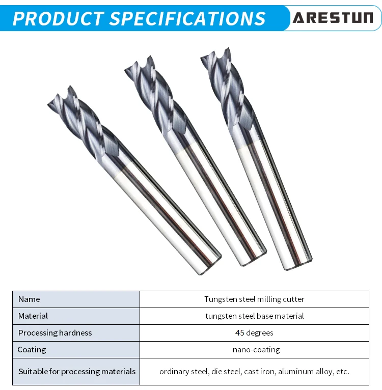 HRC 45 Degree Soild Tungsten Carbide End Mill Cnc Machine Milling Cutter Tool Cnc Lathe Tools Carbide Cutting Tools