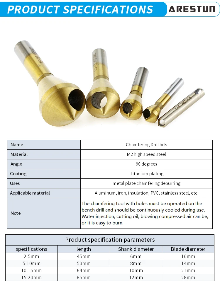 M35 Steel Cobalt Countersink Drill Bit Deburring Chamfer Drill Bits With Round Shank
