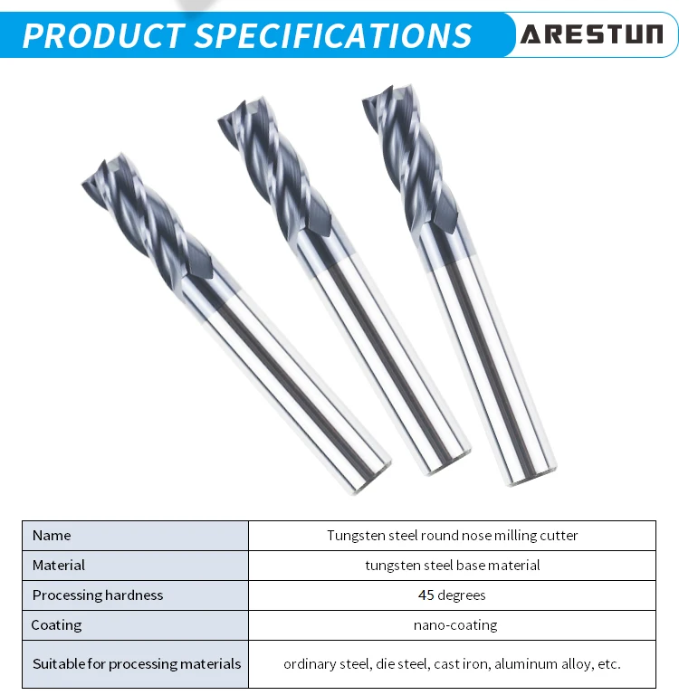 Ball Nose End Mills Solid Carbide Aluminium Mill Cutter Bit 62 Degree 12Mm 3 Flute Endmill
