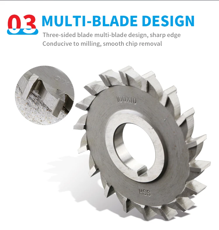 HSS Three-Sided Edge Milling Cutter Customized 50 63 75 80 100 125 150 Straight Teeth Staggered Teeth Milling Cutter