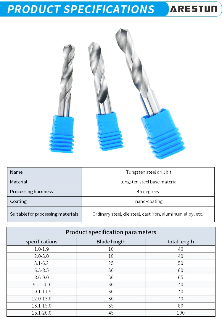 Tungsten Carbide Twist Drill for CNC Machine Tools Drilling Hole Micro Drill Bit for Steel ,Copper, Brass, Fresa