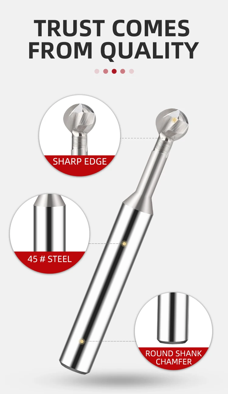 Four Flute Lollipop Ball End Mill R0.5 1.75 2.5 3 4 Tungsten Steel Carbide Milling Cutter End Milling Cutter R Knife