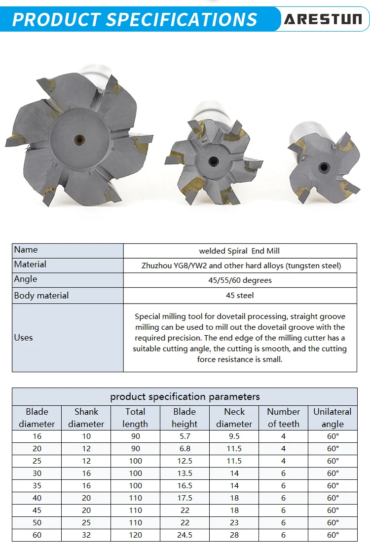 50 Degrees Dovetail Groove Straight Shank Hard Alloy Milling Cutter for Processing Copper Cast Iron