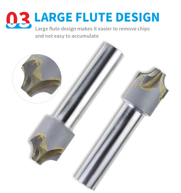 Straight Shank Inlaid with Carbide Tungsten Steel Chamfered Inner R Arc Milling Cutter End Mills Customized R2 R4 R5 R6 R15 R20