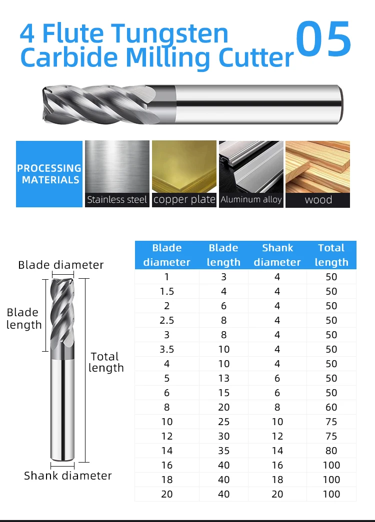Carbide End Mill Tungsten Steel Milling Cutter Milling Cutter for Aluminum Cutter End Mill Fresas CNC Cutting Tool