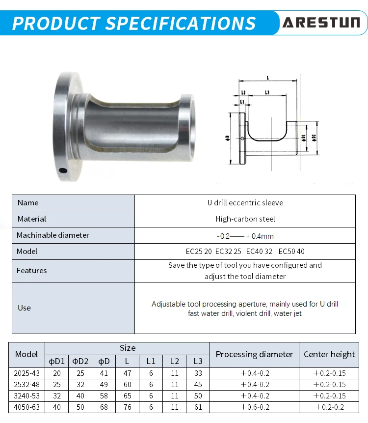 U Drill Eccentric Sleeve EC20-25-32-40-50 Violent Fast Drill Fine-tuning Variable-diameter Oil Path Tool Set Special for Lathe