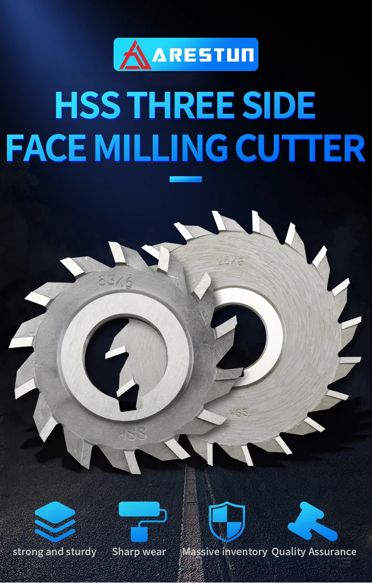 HSS Three-Sided Edge Milling Cutter Customized 50 63 75 80 100 125 150 Straight Teeth Staggered Teeth Milling Cutter