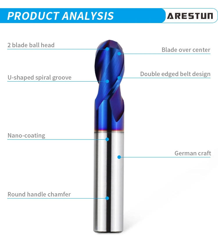High Hardness Steel Tungsten Carbide 2/ 4 Flute Nano Coating Ball Nose End Mill Cnc Cutting Tools Carbide Endmill